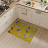 Vibrant Yellow Shag Rug with Purple Abstract Shapes