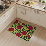 Vibrant Red Peony Floral Yellow Area Rug