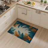 Teal Palm Frond Area Rug with Orange Hibiscus