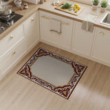 Gold and Silver Ornate Maroon Gold Floral Border Area Rug