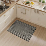 Beige Grid Geometric Area Rug with Black Woven Borders