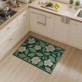 Emerald Green Floral Area Rug with White Blooms