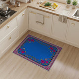 Vintage Blue Area Rug with Pink Floral Border
