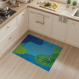 Abstract Green Leaves on Turquoise Blue Area Rug
