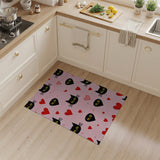 Playful Black Cats Hearts Pink Area Rug