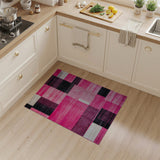 Vibrant Pink Black Geometric Patchwork Rug