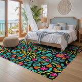 ODIKA Washable Vibrant Floral Area Rug - Low Pile Non-Slip Colorful Botanical Carpet