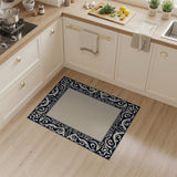 Ornate Navy Ivory Border Beige Area Rug