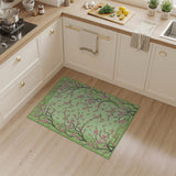 Pink Cherry Blossom Floral Area Rug on Light Green