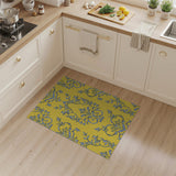 Elegant Blue Floral Damask on Yellow Area Rug