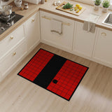 Bold Red Grid Area Rug with Black Stripe Circle