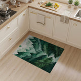 Washable Watercolor Green Mountain Forest Area Rug - Low Pile, Non-Slip & Pet Friendly