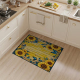 Sunflower Blue Butterfly Rustic Wood Area Rug