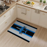 Blue Fighter Jet Geometric Area Rug