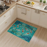 Teal Koi Fish Area Rug with Swirling Florals