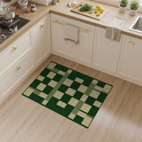 Green Geometric Block Area Rug with Beige Accents