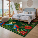 ODIKA Tropical Bird and Hibiscus Floral Washable Area Rug - Non-Slip Low Pile
