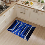 ODIKA Modern Blue Geometric Striped Washable Rug - Non-Slip Low Pile Area Carpet