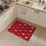Festive White Christmas Trees Snowflakes Red Area Rug