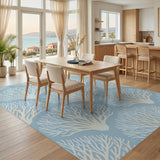 Blue Coral Branch Coastal Area Rug