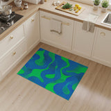 Teal and Lime Green Abstract Wave Area Rug
