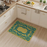 Golden Yellow Area Rug with Teal Celtic Knot Border