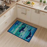 Blue and Teal Kids Cartoon Whimsical Whale Ocean Kids Area Rug
