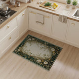 Ornate Green Peony Vine Border Rug