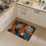 Vibrant Orange Lotus Blossom Rug with Navy Leaves