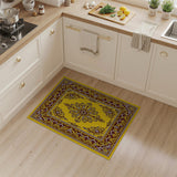 Ornate Yellow Persian Area Rug with Floral Medallion