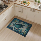 Sea Turtle Blue Teal Mosaic Area Rug