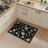 ODIKA Washable Baroque Floral Area Rug - Elegant Black & Gold Vintage Non-Slip Low Pile Rug