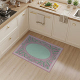 Pink Ornate Floral Oval Frame Rug