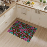 Vibrant Pink Roses Teal Leaves Floral Area Rug