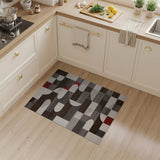 Modern Geometric Grey Area Rug with Red Accents