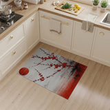 Washable Japanese Red Plum Blossom Low Pile Area Rug