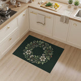 Lush Green Wreath Area Rug with White Anemones Berries