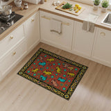 Whimsical Cartoon Cats Flowers Boho Area Rug