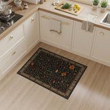 Black Persian Floral Area Rug with Orange Blooms