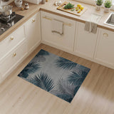 Teal Palm Leaf Area Rug with Grey Monstera