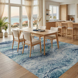 Coastal Beach Blue Teal Coastal Waves Area Rug