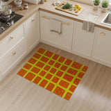 Bold Orange Grid Textured Area Rug on Yellow