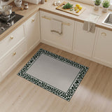Green Ornate Green Floral Vine Border Area Rug