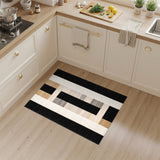 ODIKA Modern Washable Geometric Area Rug - Black & Tan Low Pile Non-Slip Carpet
