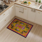 Vibrant Yellow Tiger Rug with Pink Tribal Motifs