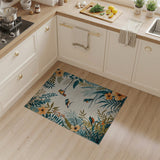 Teal Foliage Birds Orange Blooms Area Rug