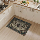Ivory Traditional Persian Floral Area Rug with Navy Border