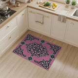 Pink Black Ornate Damask Area Rug
