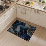 ODIKA Washable Navy Blue and Gold Marble Abstract Area Rug - Low Pile Non-Slip Carpet