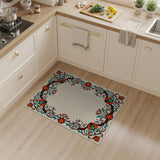 Ornate Teal and Coral Floral Border Rug